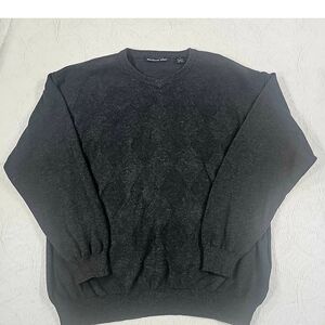 Vintage Northern Isles 100% Cotton Sweater Mens XL Dark Gray Argyle Old Money